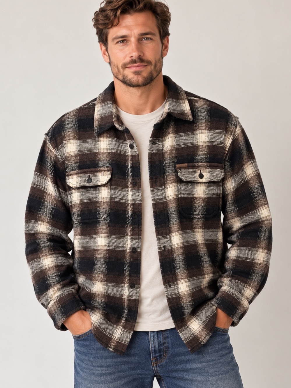 Orvis Big Bear Heavyweight Cotton Plaid Shacket Shirt Jacket